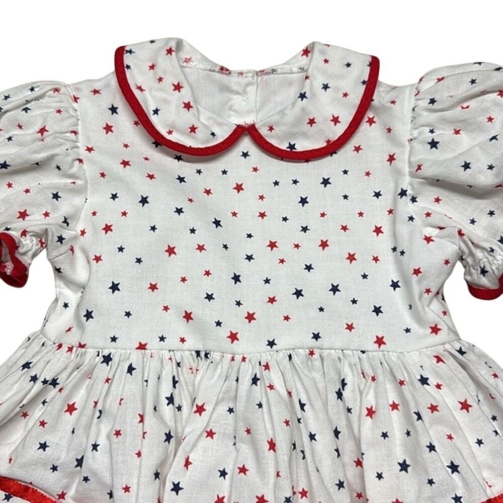Baby Girl Vintage Patriotic Fourth of July Red White Blue Stars Dress 6-9 months